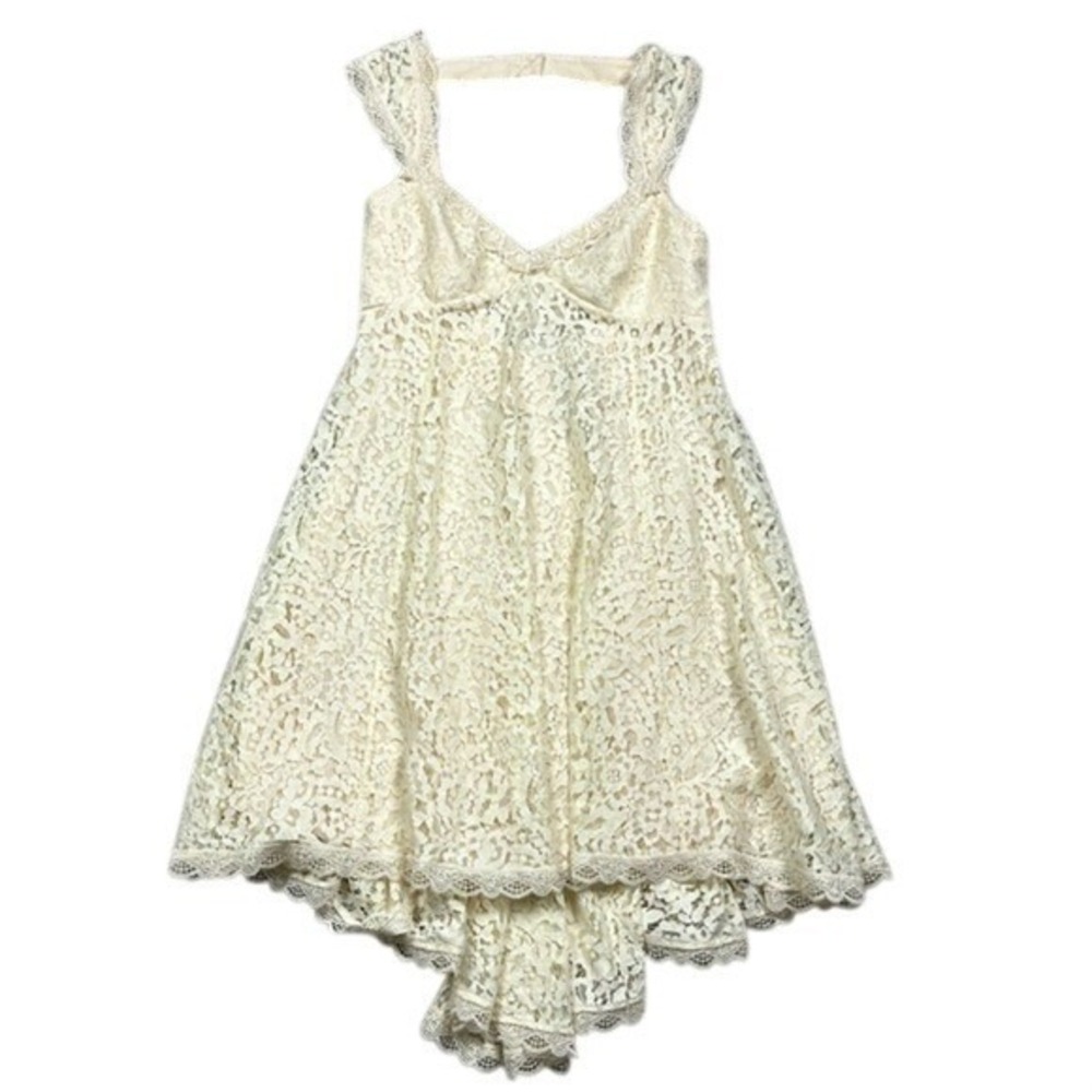 Free‎ People Ivory Lace Open Back Mini Dress Size 10 Sweetheart Neckline Boho